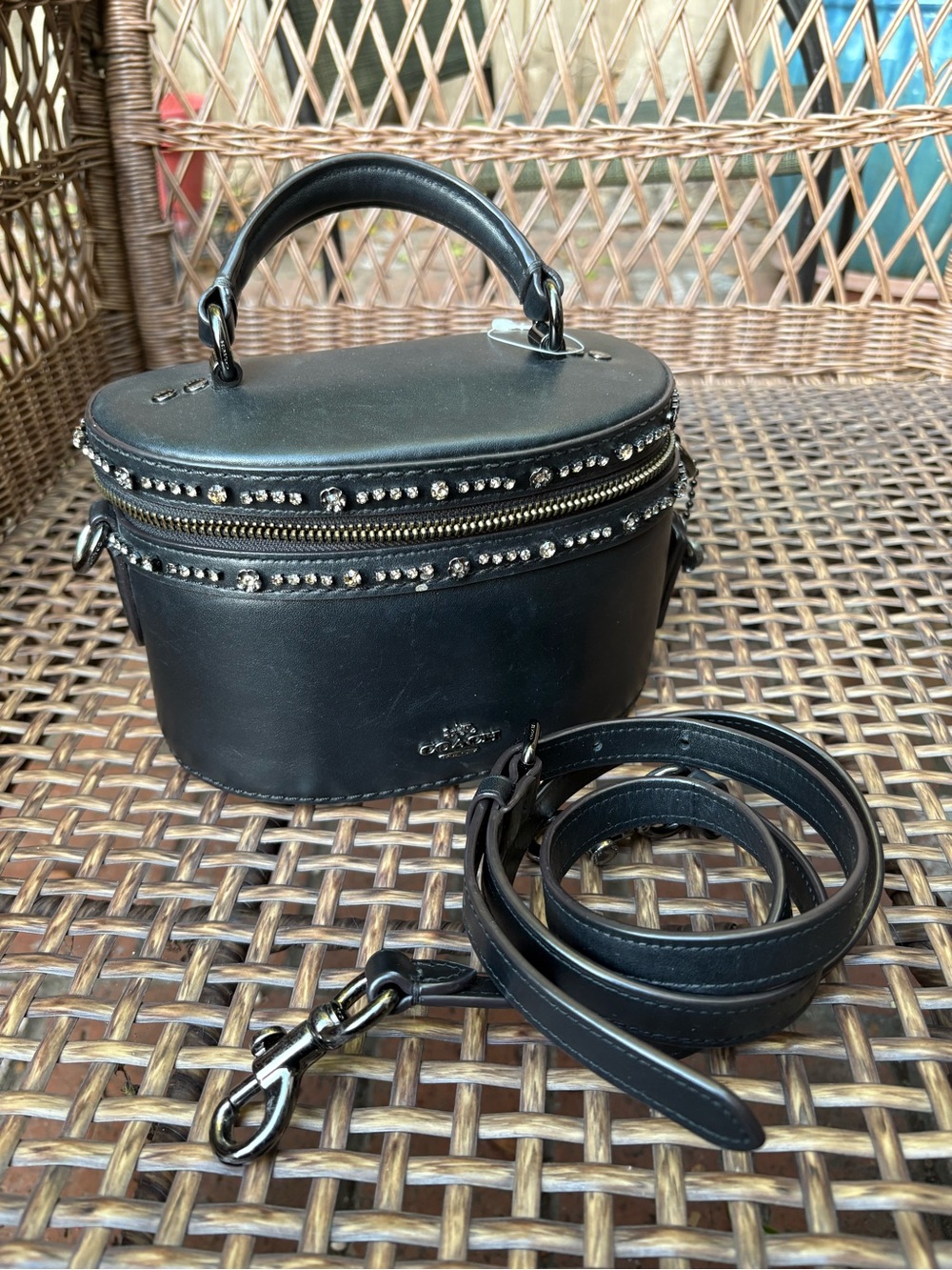 Coach x Selena Gomez Trail Bag Black Leather w/ Crystal Embellishment - Picture 12 of 14